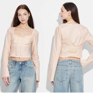 Wild Fable Blouse Womens Medium Light Pink Long Sleeve Square Neck Crop Top New